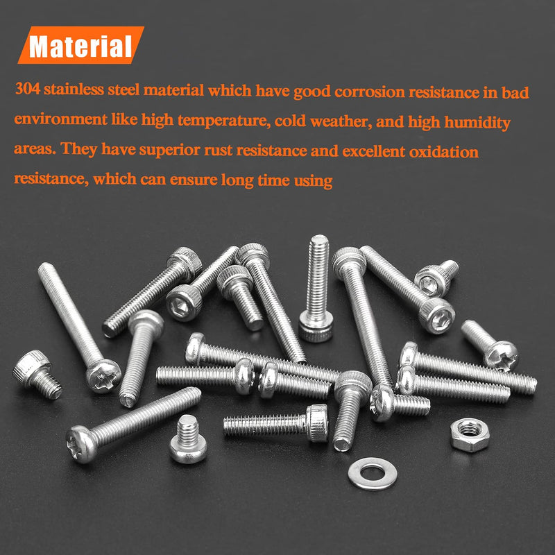 [Australia - AusPower] - 920 Pieces 304 Stainless Steel M3 x 4mm /6mm /8mm /10mm /12mm /14mm /16mm /18mm /20mm /25mm / 30mm, Hex Socket Head and Phillips Pan Head Metric Screws and Nuts Assortment Kit M3 Screw Kit 