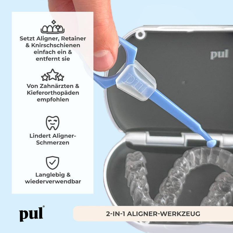 PUL 2-in-1 Clear Aligner Chew Tool and Removal Tool - Blue | Combination of Chewing Tool and Remover | Hygienic, Reusable, BPA-Free Dental Accessories for Invisalign 4 Pack