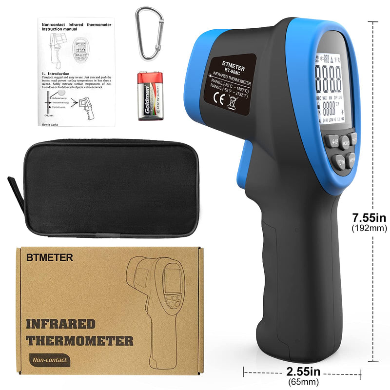 Infrared Thermometer Gun - BTMETER BT-985C Non Contact 16:1 IR Laser Temperature Gun Digital Instant Read -50℃~800℃(-58℉~1472℉) for Food Cooking Kitchen Grilling HVAC (NOT for Human Temp) BT-985C(-58 ℉ to 1472℉)