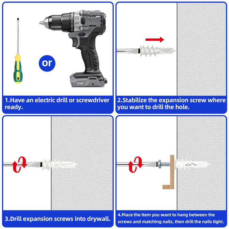 [Australia - AusPower] - #8 x 1-1/2" Self Drilling Plastic Drywall Anchors Screws (50 Anchors+50 Screws), No Pre Drill Hole Required, Hold Up to 75 Lbs Nylon-50pcs 