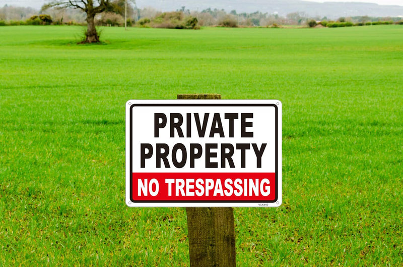 Large (2 Pack) Private Property No Trespassing Sign-14"x10".04" Metal Heavy Duty Reflective Aluminum-UV Ink Printing-Durable-Weatherproof-Easy to Mount red-01