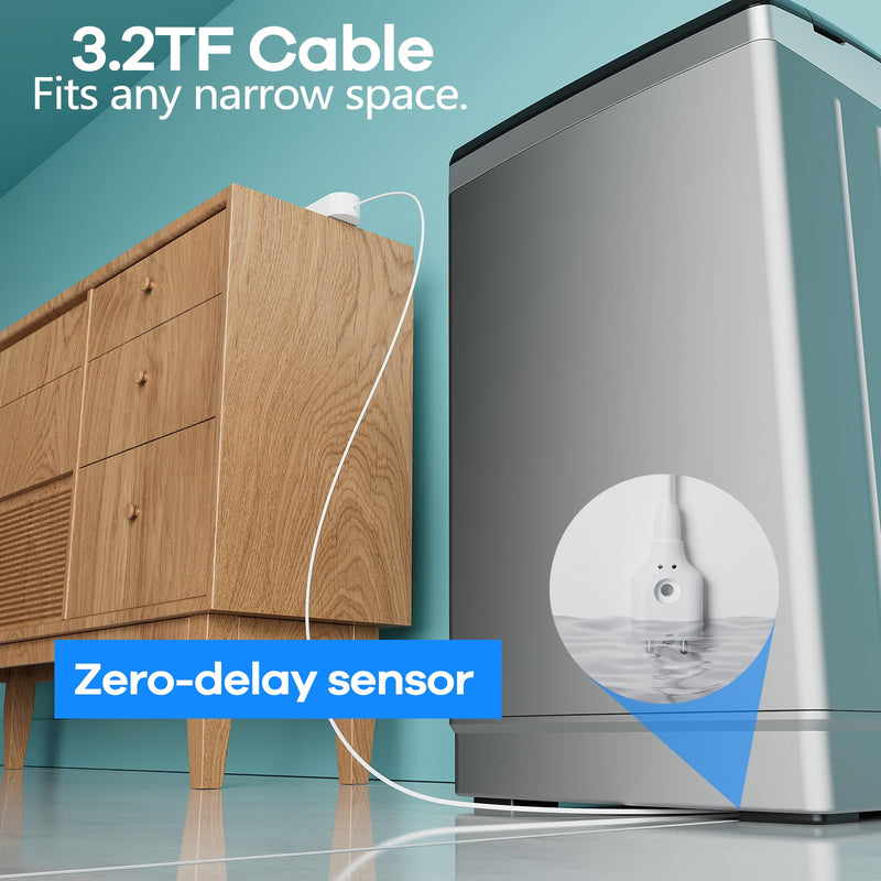 WiFi Water Leak Detector 4 Pack - Smart Water Leak Sensors with Tuya App Alerts, 130dB Loud Siren, 39" Extended Probe, Battery Powered, No Hub Required for Kitchen Bathroom Basement Laundry Room 4-Pack