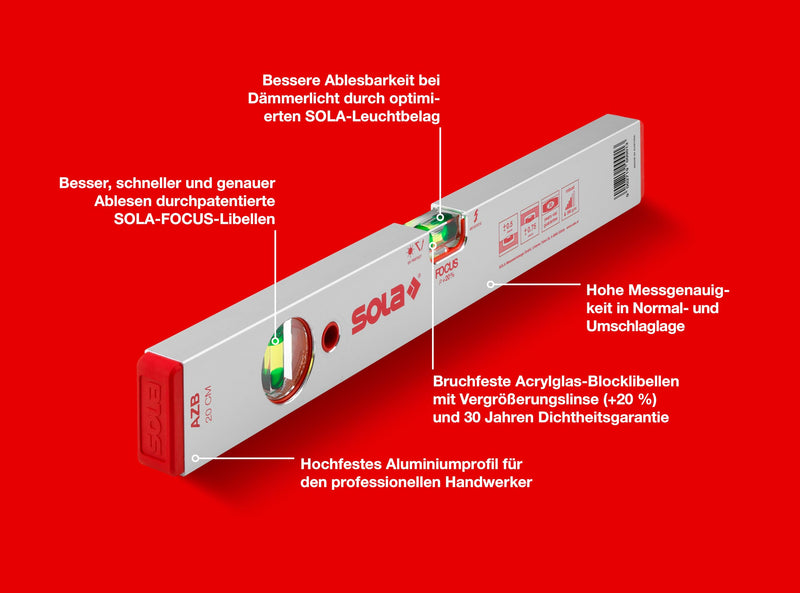 [Australia - AusPower] - Sola 1010101"AZB 20" Spirit Level, Red, 20 cm 