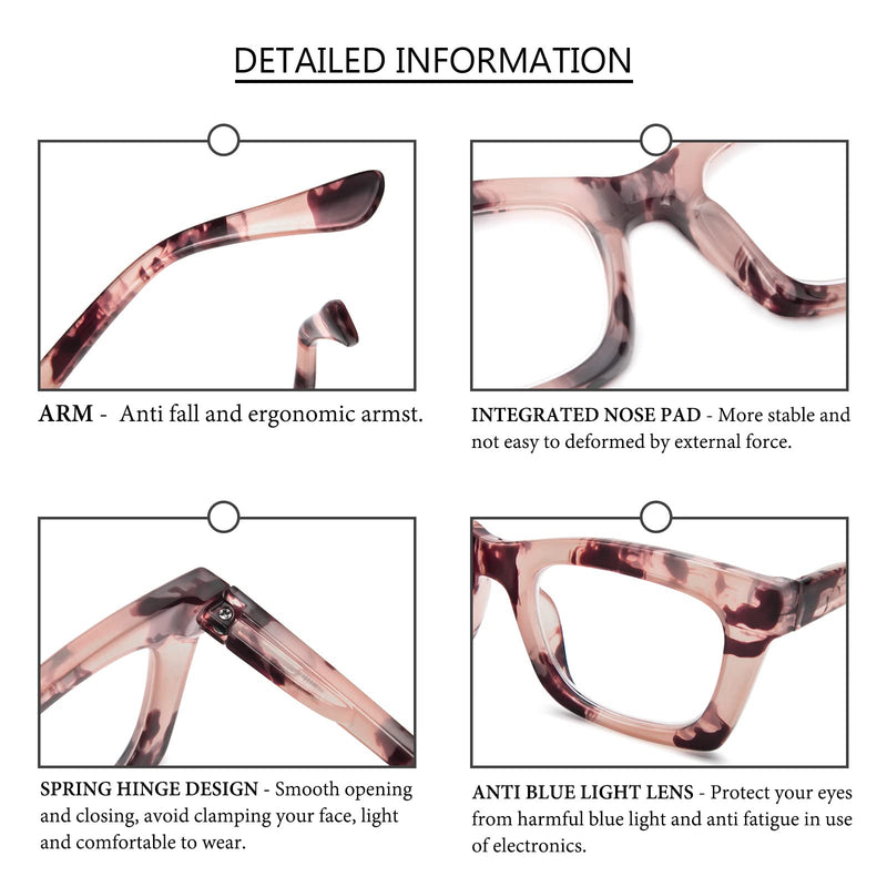 [Australia - AusPower] - REAVEE Oprah Style Reading Glasses for Women, Blue Light Blocking Cute Oversized Square Computer Readers Spring Hinge Black/Pink Leopard/Blackpink 1.5 x 