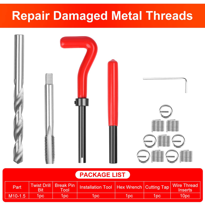 [Australia - AusPower] - Thread Repair Kit M10 X 1.5mm, Metric Thread Repair Insert Kit Compatible Hand Tool Set for Damaged Thread and Auto Repairing Metric,M10×1.5mm 