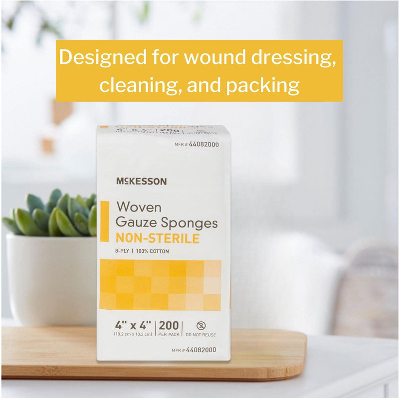 [Australia - AusPower] - McKesson Woven Gauze Sponges, Non-Sterile, 8-Ply, 100% Cotton, 4 in x 4 in, 200 per Pack, 1 Pack 