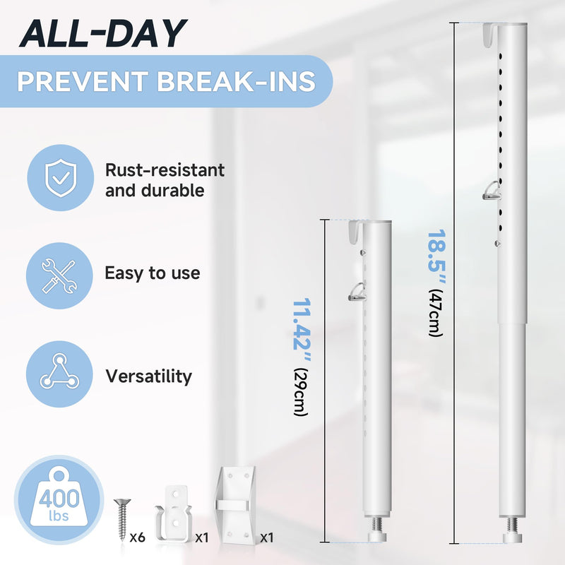 Sliding Glass Pet Door Security Bar,Adjustable Sliding Door Safety Bar for Sliding Glass Dog or Cat Doors,Slide Doggy Lock Bar Size Extends 11” to 18”