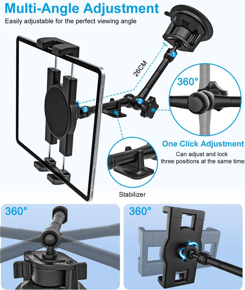 [Australia - AusPower] - Mippko Truck Tablet Holder for Dashboard Windshield Heavy Duty Mount,16.9" Long Adjustment Arm 4.33" Super Suction Cup Base,Compatible with 4.7~12.9" iPad/Samsung Tab/Nexus/LG G Pads/Fire HD/iPhone 