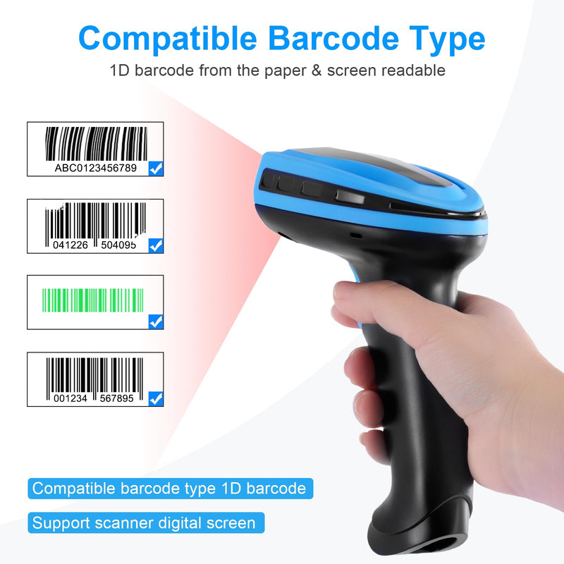 [Australia - AusPower] - Barcode Scanner Wireless, Rechargeable 1D Laser Bar Code Scanners, Handheld Barcode Scanner Versatile 2 in 1 2.4Ghz Wireless and USB 2.0 Wired HC-653WL Laser Wireless 1D 2.4G+Stand 