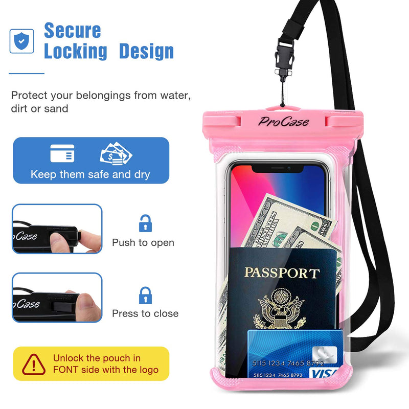 [Australia - AusPower] - Waterproof Phone Pouch Case for Snorkeling, Underwater Dry Bag for iPhone 15 14 13 Pro Max 12 11, Galaxy S24 S23 S2 Ultra Note Pixel Up to 7", Beach Essentials -2Pack, Pink/Black 