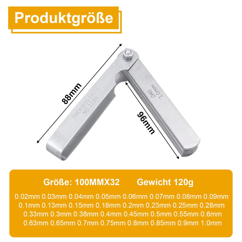 [Australia - AusPower] - YGCQFH 32 Blades Stainless Steel Feeler Gauge Set, Foldable, 0.02-1.00 mm Stainless Steel, Metric/Imperial Gap Gauge, Imperial Tool for Measuring Gap Width/Thickness/Metric Sizes 