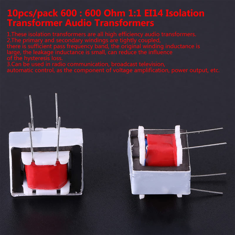 10Pcs Audio AC 600:600Ohm DC 135 :135 Ohm 1:1 EI14 Isolation Transformer