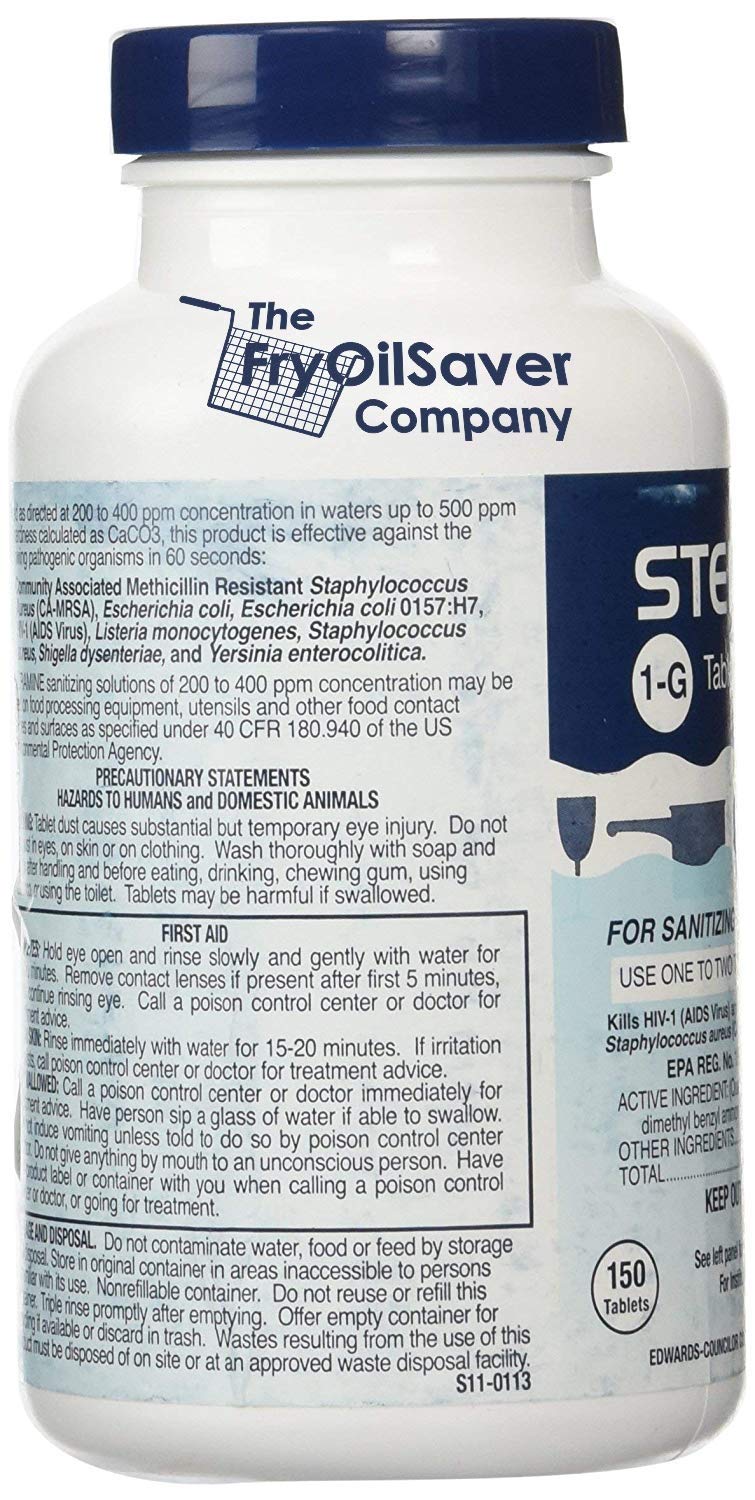 2 Bottles Steramine Sanitizer Tablets - 15x QT-10 Test Strip - Multi Purpose Steramine Sanitizing Tablets for Food Contact Surface in Kitchen, Restaurant & Food Service by FryOilSaver Co. (300 Count) 2 Pack