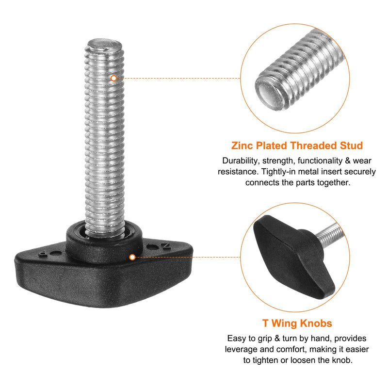 [Australia - AusPower] - HARFINGTON 4pcs Tee Wing Thumb Screws M8 x 35mm Standard Male Thread Plastic T Handles Hand Clamping Knobs Grip Thumbscrew, Black 