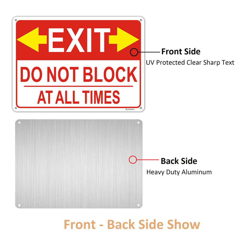 Amexiu Fire Exit Sign with Arrows, Emergency Exit Do Not Block Signs, 10 x 7 Inches, Fade Resistant&Rust-Free Aluminum,4Pack 4PACK