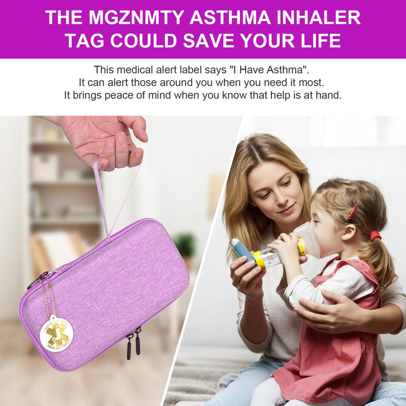 [Australia - AusPower] - MGZNMTY Travel Carrying Case Compatible with Asthma Inhaler Spacer for Adults and Children, Masks, Inhaler Holder with Asthma Alert Tag and Medical Card, Carabiner (Only Case) (Purple) Purple 