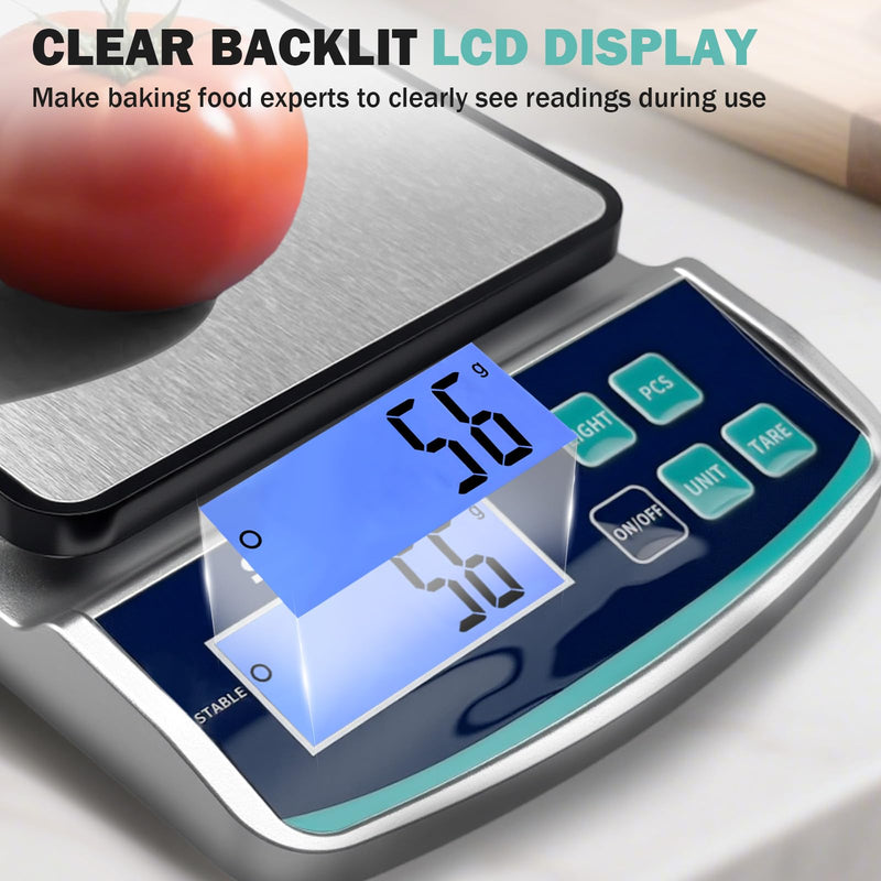 [Australia - AusPower] - Digital Lab Scale 15kg x 1g oz/lb/g/kg Precision Electronic Scientific Scale Analytical Balance for Laboratory Jewelry Kitchen Includes Rechargeable Battery 15kg 1g 