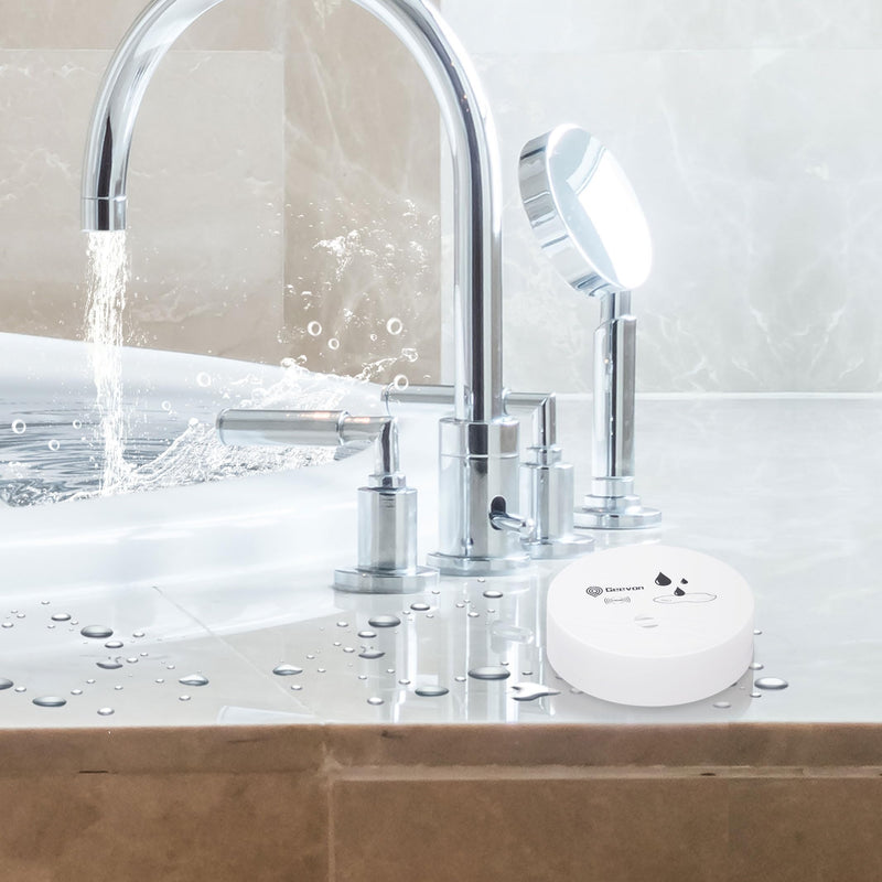 [Australia - AusPower] - Geevon 4 Pack Water Leak Detectors, 100dB Water Sensor Alarms Flood Detector for Basements, Bathrooms, Laundry Rooms, Kitchens, Garages, and Attics, Water Alarms Battery-Operated (Battery Included) White 