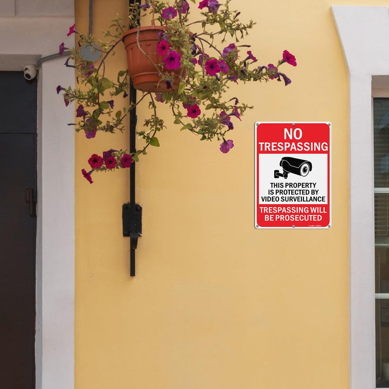 Large Video Surveillance Signs, 14x10 Inches No Trespassing Sign Private Property Sign, Reflective Aluminum, Fade Resistant,Indoor or Outdoor Use (4-Pack) 4 Pack