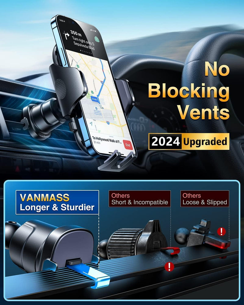 [Australia - AusPower] - [True Military-Grade] Car Phone Holder VANMASS [2024 Strongest Suction & Clip] Cell Phone Mount for Dashboard Windshield Vent Truck Accessories Cradle Dash Stand for iPhone 15 Pro Max 14 13 12 Android Black 