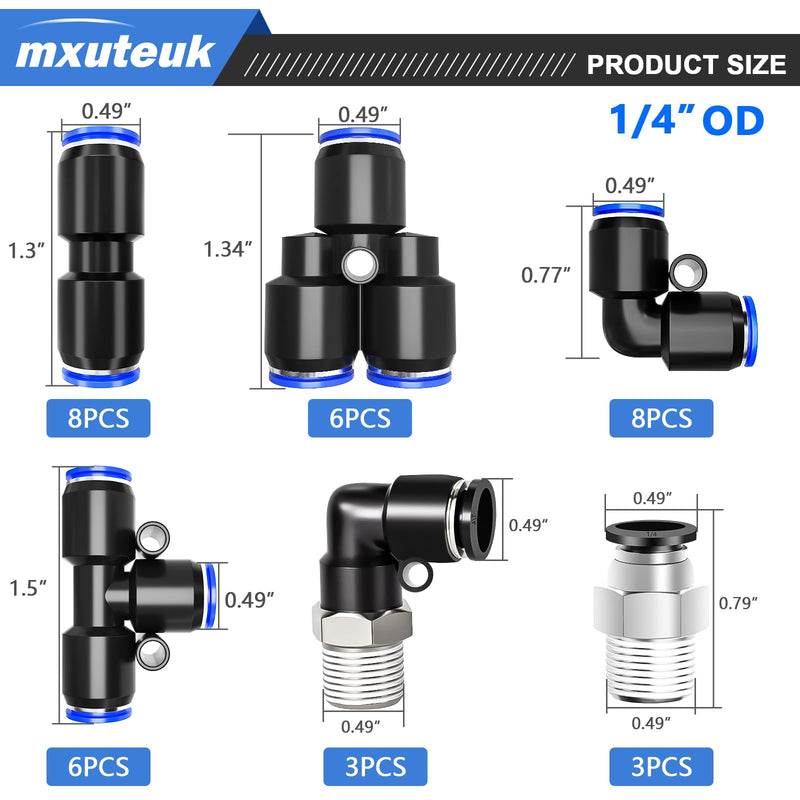[Australia - AusPower] - mxuteuk 1/4" OD Push to Connect Fittings,1/4" OD Air Line Fittings,Quick Connect Air Hose Fittings for 1/4" Tube (34PCS) 1/4" OD Kits 