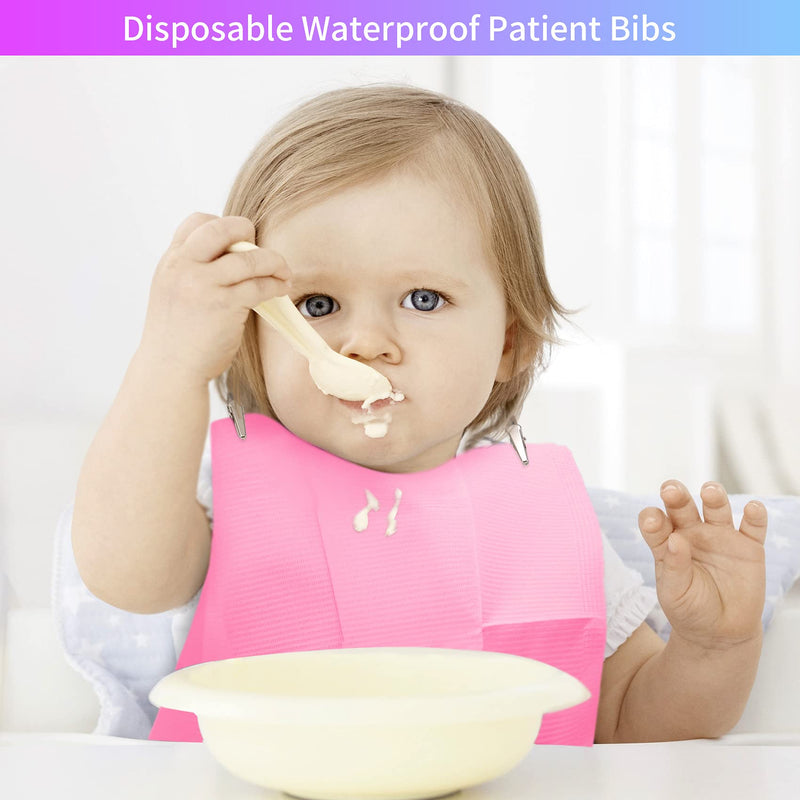[Australia - AusPower] - Dental Bib Disposable Pink Polyback Towel Waterproof Patient Bibs 3 Ply Tattoo Paper Napkins for Dental Clinic, Tattoo Piercing, Feeding - Soft and Fluid Resistant - 13'' x 18" 