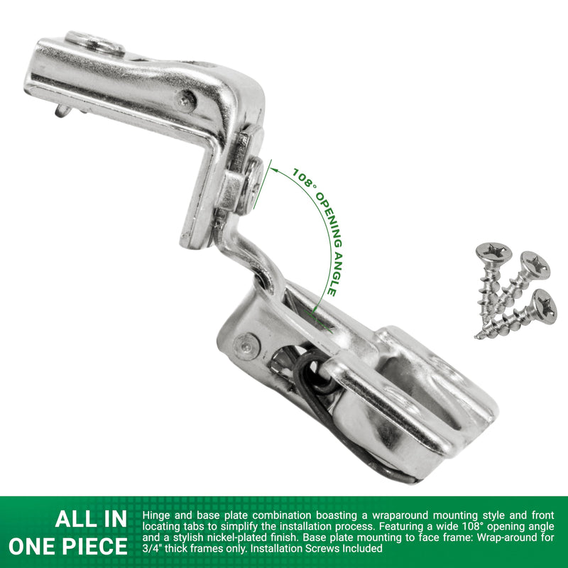 10 Pack Rok Hardware Grass TEC 864 108 Degree 1-1/4" Overlay Self Close Screw On Compact Cabinet Hinge 04493-15 3-Way Adjustment 45mm Screw Hole Pattern, G04493-15