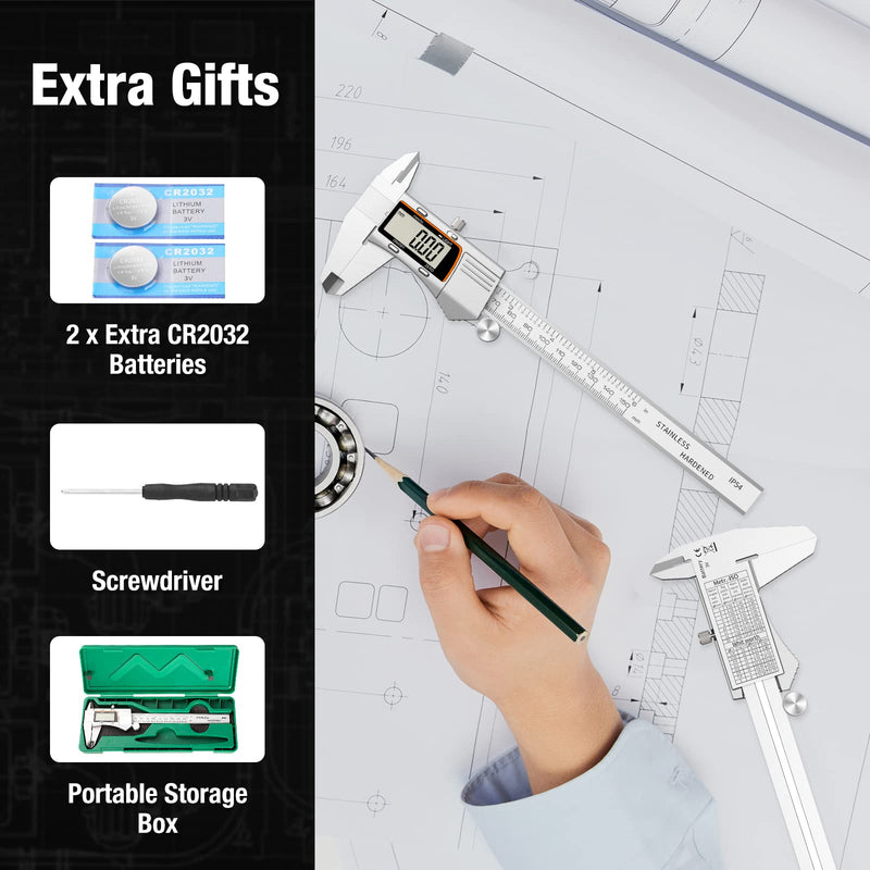 [Australia - AusPower] - Digital Caliper 6 inch 150mm Micrometer Caliper All Stainless Steel Electronic Diameter Measuring Tool with Large LCD Screen for Household/Jewelers/DIY 