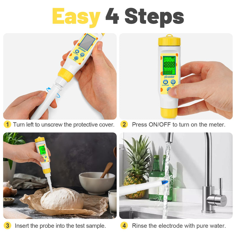[Australia - AusPower] - Digital pH Meter for Food Fermentation and Canning, Smart Food pH Tester with High Accuracy Spear Probe for Sourdough, Salsa and Hot Sauces, pH Test Pen with ATC for Solid and Liquid 
