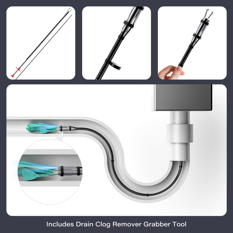Endoscope with Light, 3.9mm Ultra-Thin Probe, 4.3" IPS Screen 1080P HD IP67 Waterproof Borescope Inspection Camera, USB Interchangeable 16.5ft Semi-Rigid Cable, 3.3ft Drain Clog Remover Included Yellow