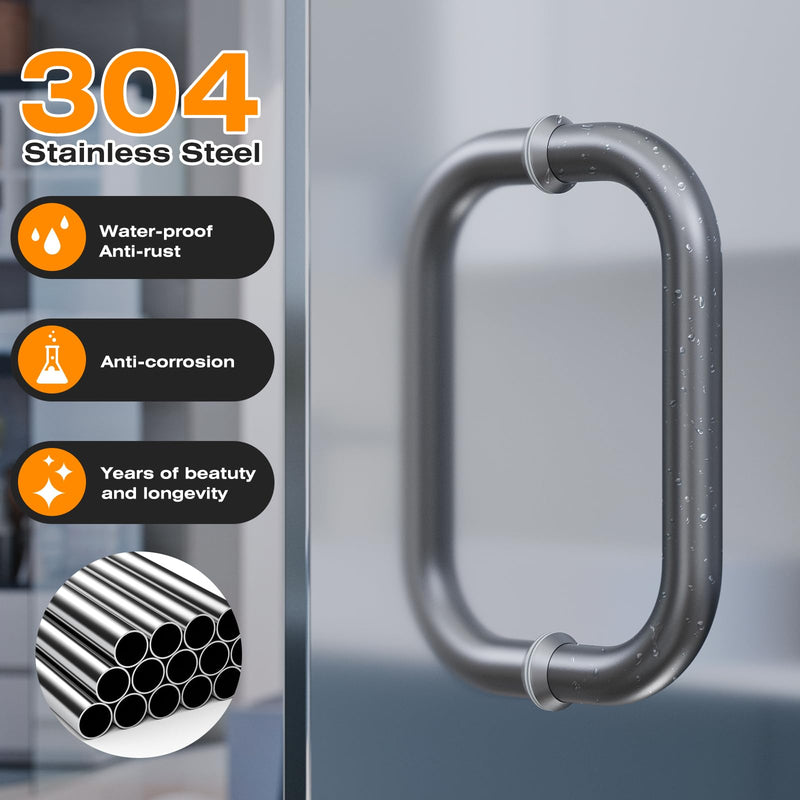 Ranbo Electroplating Grey 8" （CTC） Tubular Back-to-Back Shower Door Handle，Heavy-Duty 1.0mm Thick 304 Stainless Steel, for 1/4"- 1/2" Thick Glass and 1-3/8" - 2-1/6" Thick Wooden or Metal Doors 8 Inch
