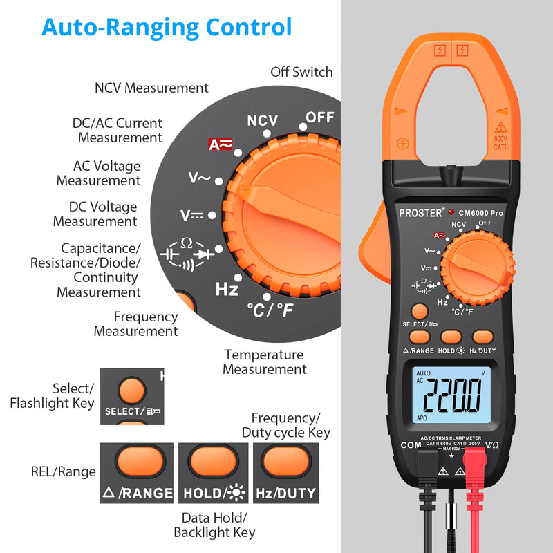 [Australia - AusPower] - Proster Electrical Tools Set Non Contact Voltage Tester Pen Clamp Meter 6000 Count Electric Circuit Testing Device 