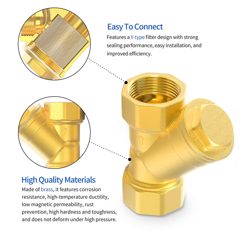 1 x Brass Y Strainer Mesh Filter Valve, 1/2 Inch BSP DN15 Female Thread Connection Valve for Water/Oil Separation 1/2" BSP (DN15 1Pcs)
