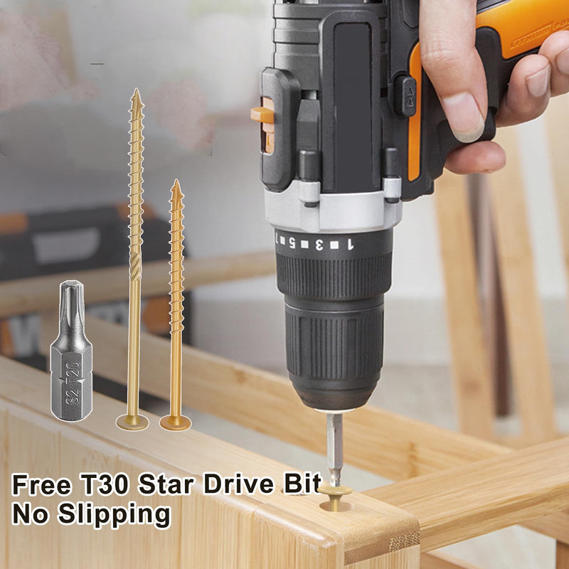 [Australia - AusPower] - #14×4 Inch Lag Screws,50pcs Structural Wood Screws,Heavy-Duty Outdoor Deck,Construction,Timber,Framing Screws,Rust Resistant Bronze Ceramic Coating,Torx Bit Included #14 x 4" 50 