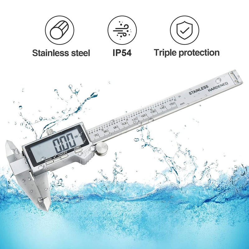 [Australia - AusPower] - Electronic Digital Vernier Caliper, LOUISWARE Stainless Steel Caliper 150mm/0-6 inch Measuring Tools with Extra-Large LCD Screen, inch/Metric Conversion QB_087 