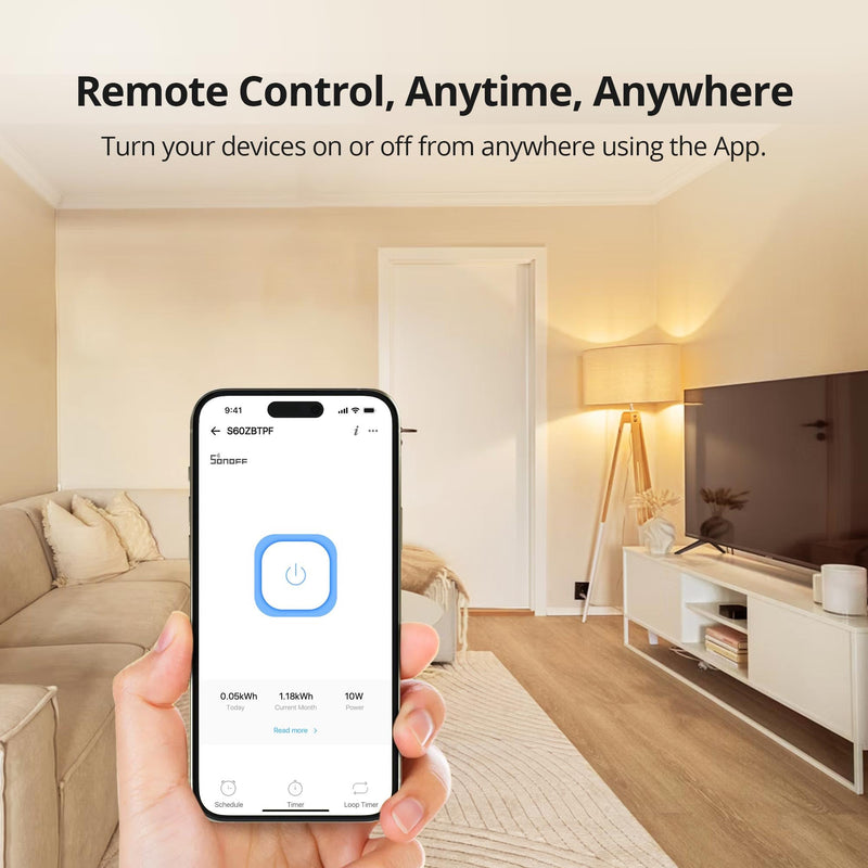 SONOFF S60ZBTPF Zigbee Socket - Remote Control, Energy Measurement, Zigbee Repeater, Schedules, Overload Protection, Compatible with the eWeLink App - Requires Zigbee Gateway White
