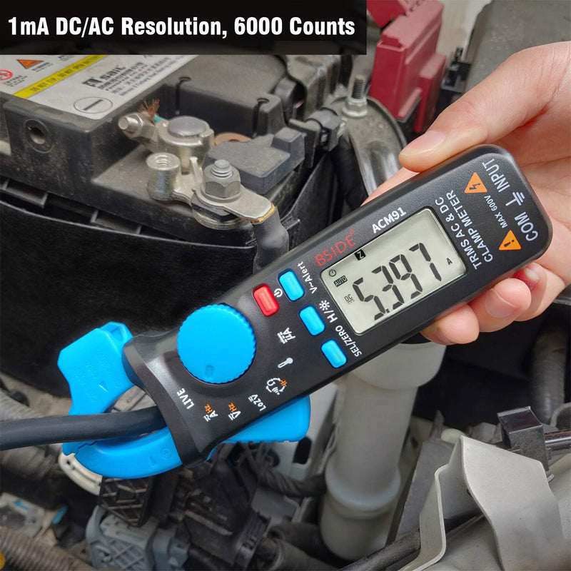 [Australia - AusPower] - BSIDE DC Amp Clamp Meter 1mA Current True RMS Auto-Ranging 6000 Counts Digital Ammeter Hz Temperature Capacitance Live Check V-Alert Low Impedance Voltage Tester with Back Clip Blue 