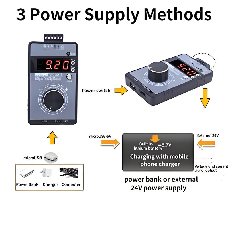 Handheld Signal Generator 0-10V 0-22 mA Adjustable Digital Analogue Simulator with LCD Display and Three Power Supply Options