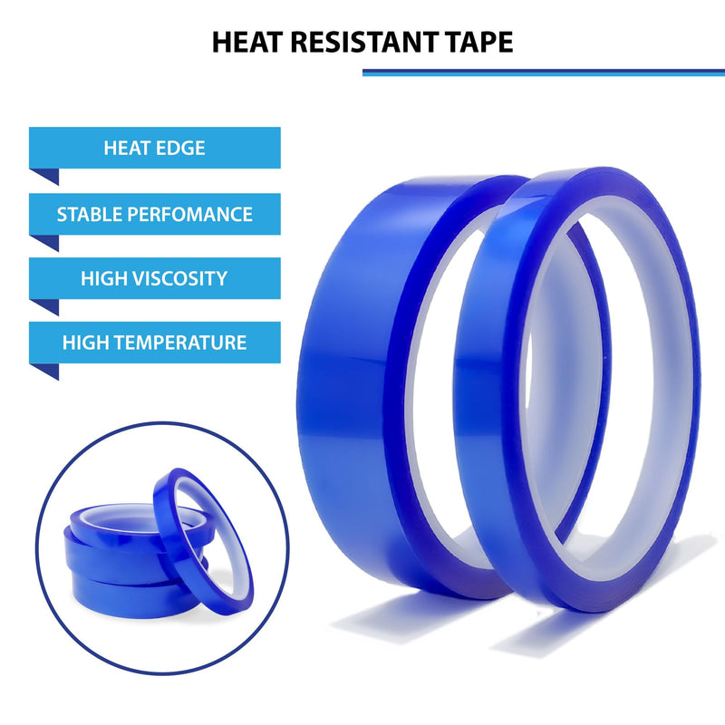 4 Rolls Heat Tape for Sublimation, 20mm & 10mm, 33 Meters(108ft) Length, Blue Heat Resistant Transfer Tape, No Residue Pack of 4 (10mm & 20mm)