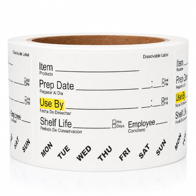 ChromaLabel Dissolvable Food Labels, 2" x 3", 500/Roll, Food Rotation Labels for Prep Date, Use By and Shelf Life, Writable Freezer Safe Labels for Food Containers, Biodegradable, No Residue