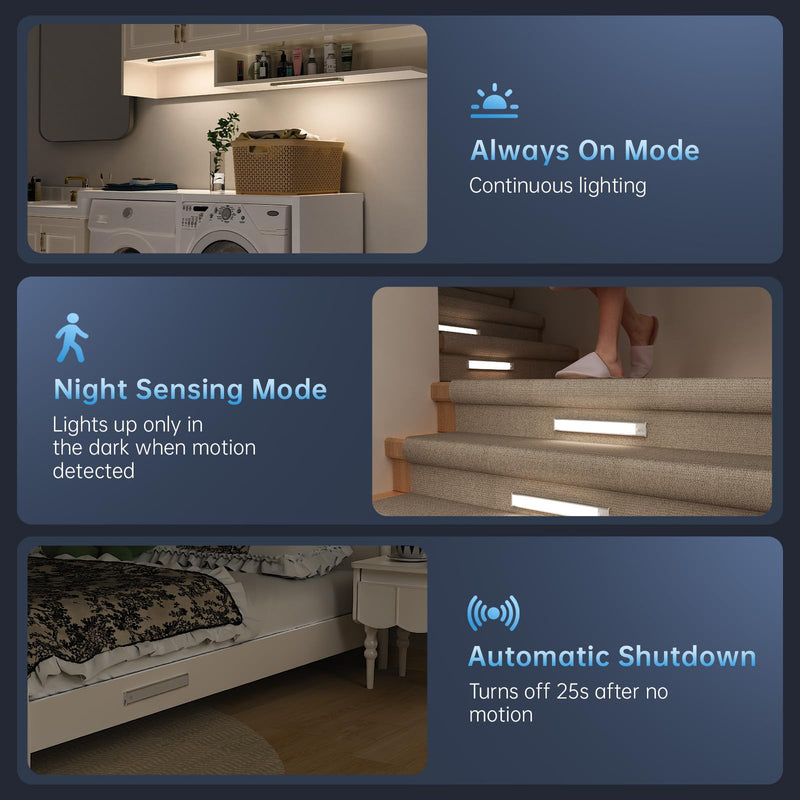 [Australia - AusPower] - Under Cabinet Lighting,5 Pack Rechargeable Motion Sensor Light Indoor,3 Colors Dimmable,Magnetic Closet Lights Battery Operated,Under Counter Lights for Kitchen,Wardrobe, Hallway, Home 8inch-5Pack 