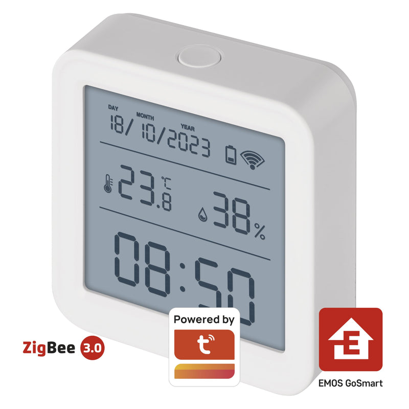[Australia - AusPower] - EMOS GoSmart - Smart Home Thermometer with App - Zigbee - Indoor Temperature Range -10 °C to +60 °C - LED Display - WiFi Clock - Switchable - Includes Battery - Google Home, Alexa Compatible - White With display 