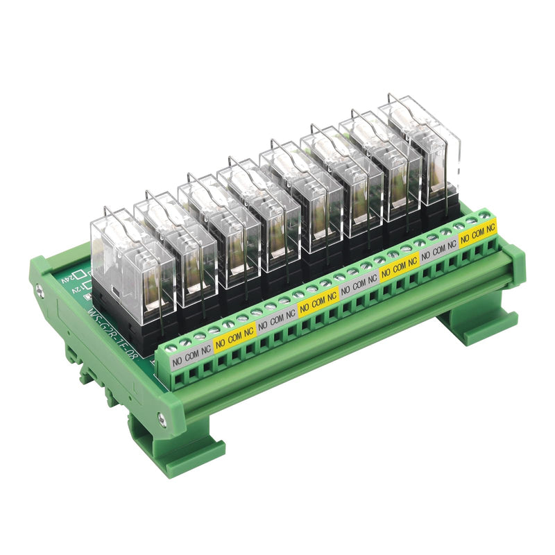 DC 24V Control 8 SPDT 16Amp Pluggable Power Relay, Compatible with PNP NPN C45 DIN Rail Mount 8 Channels 1NO+ 1NC Relay Module, G2R-1-E DC24V 8SPDT