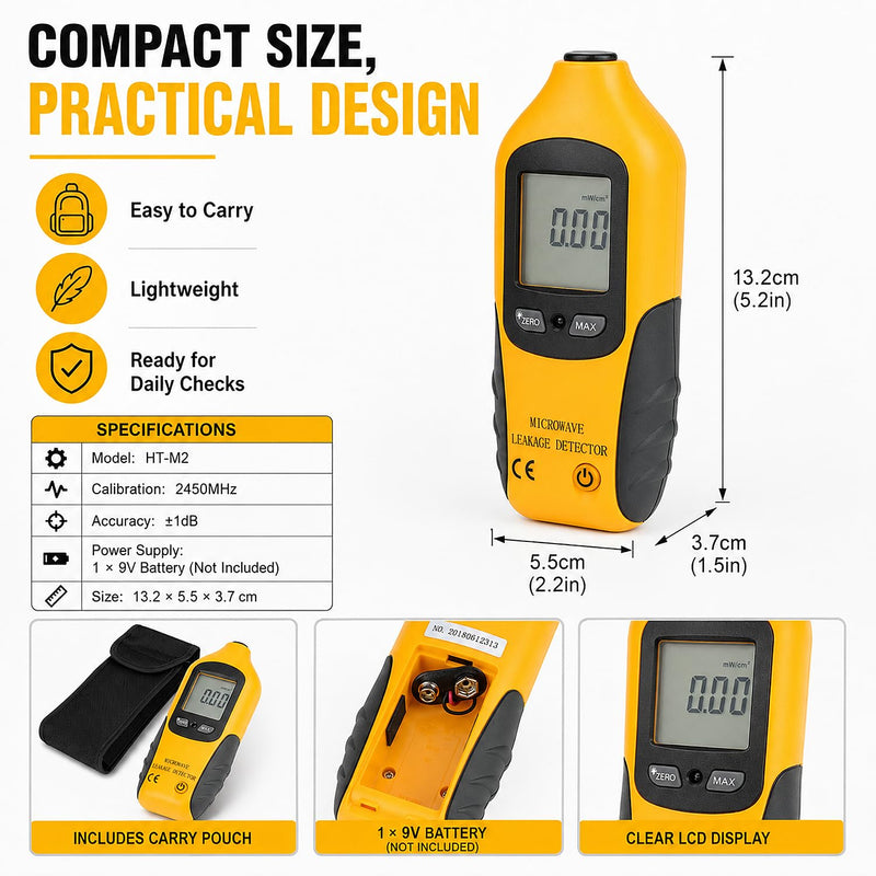 Digital Microwave Meter, HT-M2 Digital LCD Display Microwave Leak Detector High Precision Radiation Meter 0-9.99mW/cm²