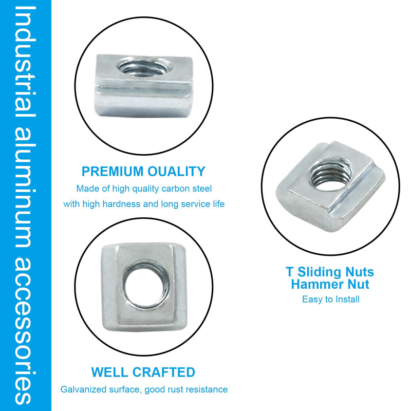[Australia - AusPower] - 50Pcs 2020 Series Sliding T Nuts Carbon Steel,M5 T Slot Nut Hammer Head,M3 T Sliding Nuts Fastener Nut Assortment for Aluminum Profile,3D Printer,CNC Router 50 20S-M5 