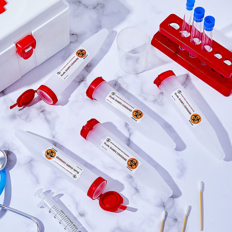 [Australia - AusPower] - Fabbay 12 Pcs Travel Sharps Container Disposal Transportable Sharps with Locking Mechanism Needle Disposal Containers Small Sharps Container Single Use Transportable Container, 6.5 x 1.38 Inches 