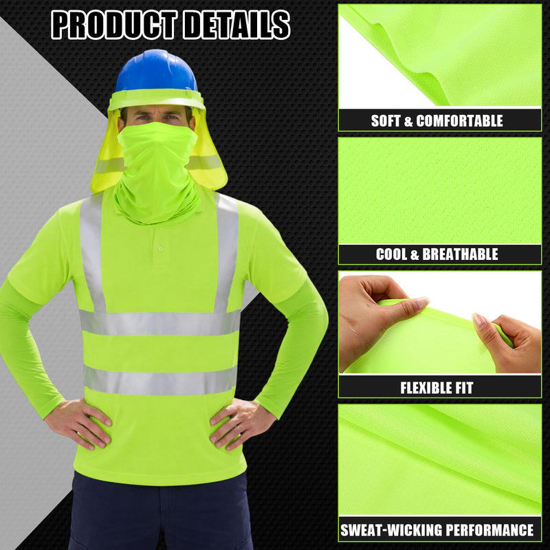 Chicingyou 8 Pcs Safety T-shirt Class 3 High Visibility Reflective Full Brim Hard Hat Hat Mesh Sun Visor Neck Shade Sleeves Lime