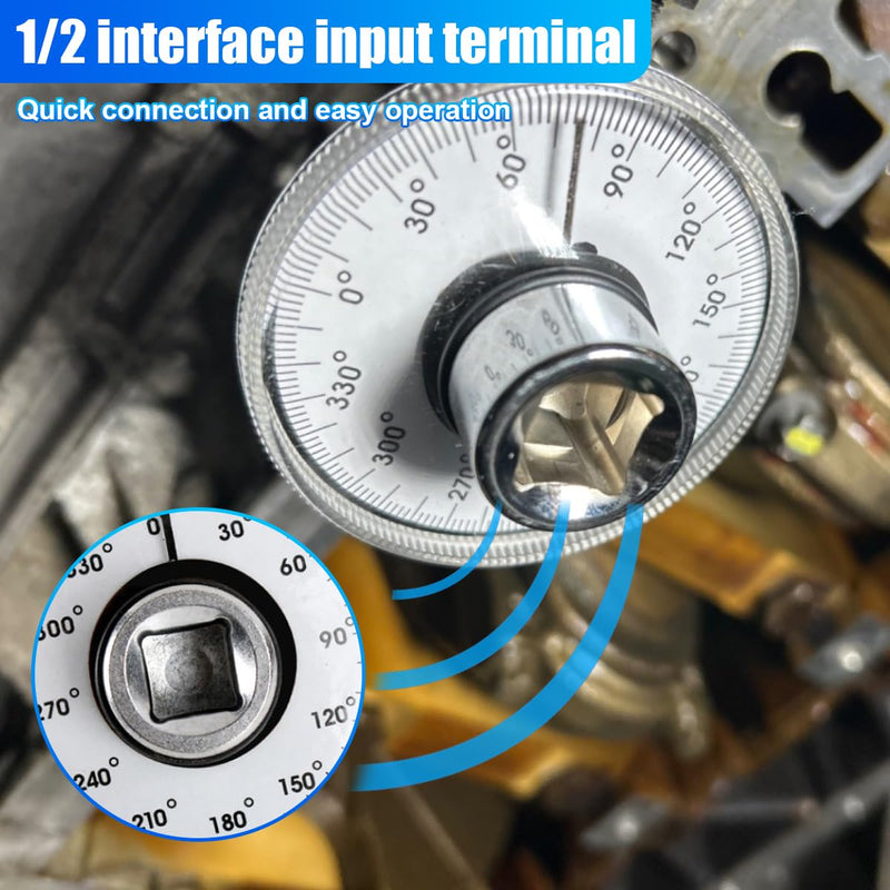 [Australia - AusPower] - 1/2 Inch Torque Wrench Angle Gauge Tool, 360° Adjustable Drive Torque Meter Wrench Set, Professional 1/2" Drive Torque Measuring Tool 
