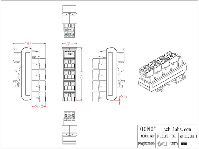 [Australia - AusPower] - Slim DIN Rail Mount 10A/300V Pluggable Screw Terminal Block Distribution Module (5x3 Position) 5x3 Position 