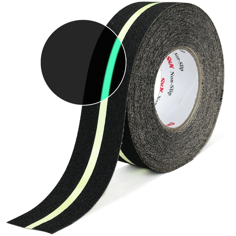 S&X Heavy Duty Anti Slip Tape 2 Inch x 60 Ft with Glow in The Dark Strip - Durable Grip Tape for Stairs, Outdoor Non Slip Stair Tread Non-Skid Safety Tape 2" X 60' Black/Glow-in-the-Dark